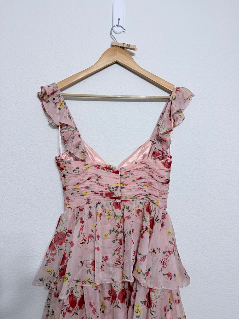 Anthropologie Mac Duggal Pink Floral Tiered Ruffle Maxi Dress size 4 - Picture 9 of 15